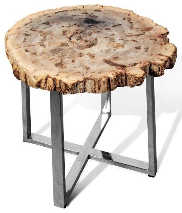 Ibolili Side Tables B878 Petrified Wood End Table w Stainless